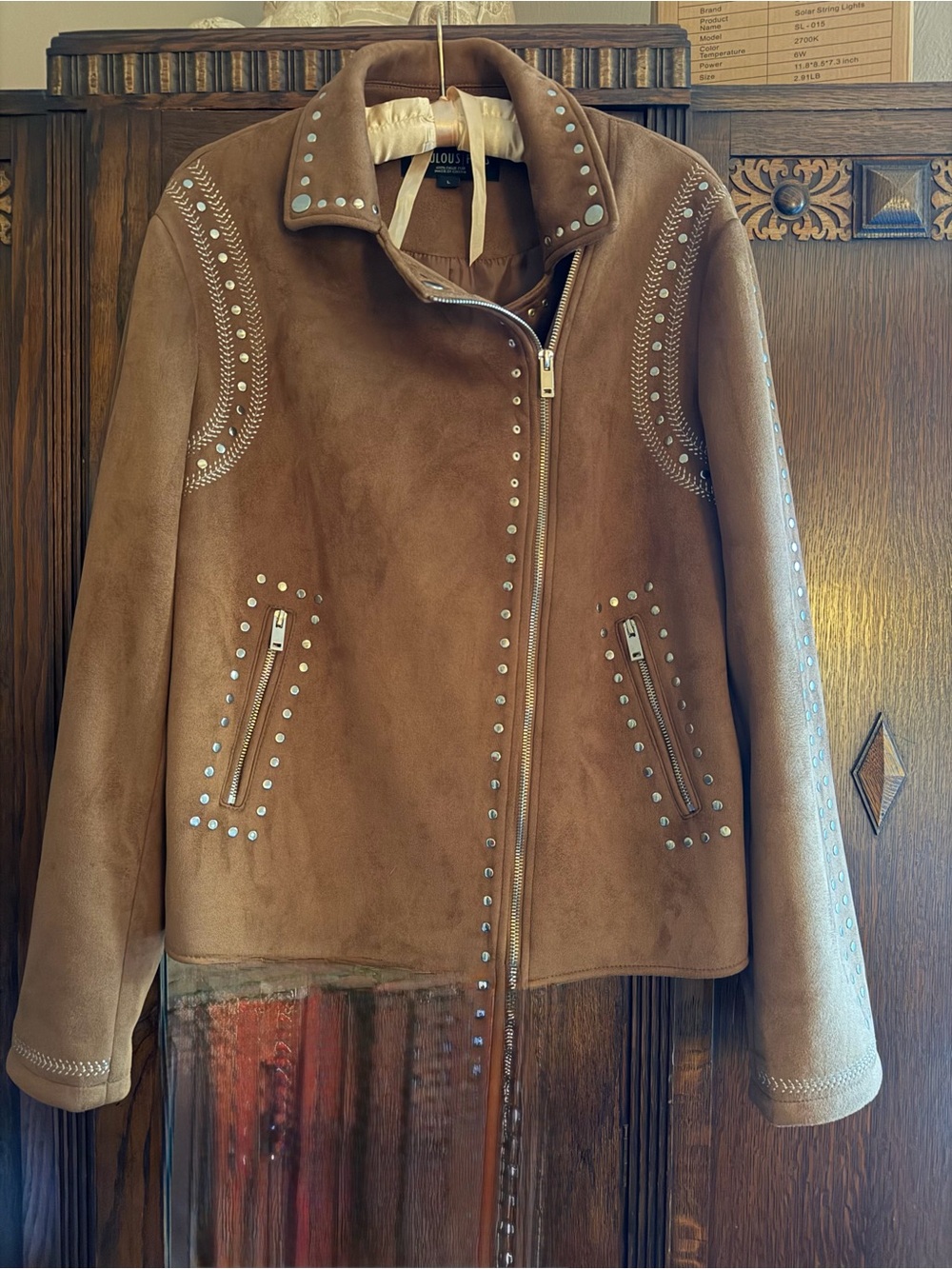 Donna Salyers Fabulous Furs Faux Suede Studded Moto Jacket Size L